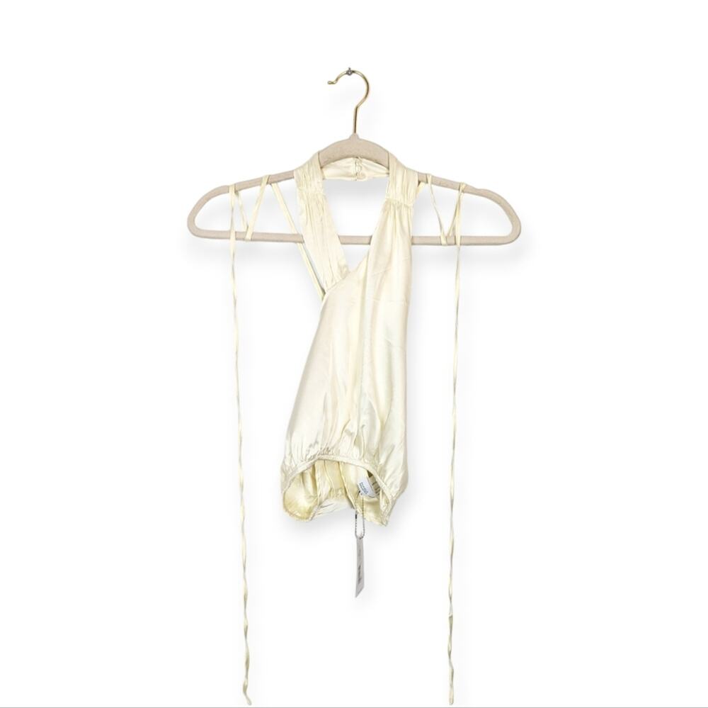NWT Danielle Bernstein Vanilla Stretch Charmeuse High Neck Halter Top Size XL